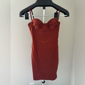Fashion Nova Rust Color Satin Mini Dress
